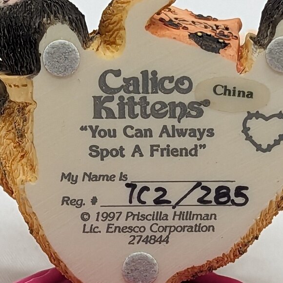 Vtg Calico Kittens "You Can Always Spot A Friend" Figurine By Priscilla Hillman - Picture 2 of 2